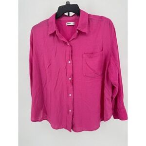 Sonoma Goods For Life Linen Blend Shirt Women's 1X Pink Button Down Long Sleeve‎